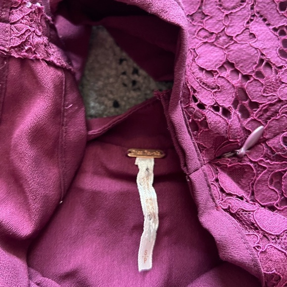 Free People Dark Maroon Floral Lace Overlay Mini Dress - Picture 2 of 3